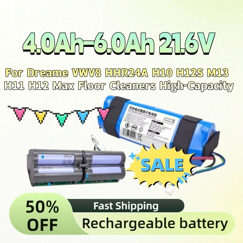 

For Dreame VWV8 HHR24A H10 H12S M13 H11 H12 Max Floor Cleaners High-Capacity 4.0Ah-6.0Ah 21.6V Rechargeable Lithium Battery