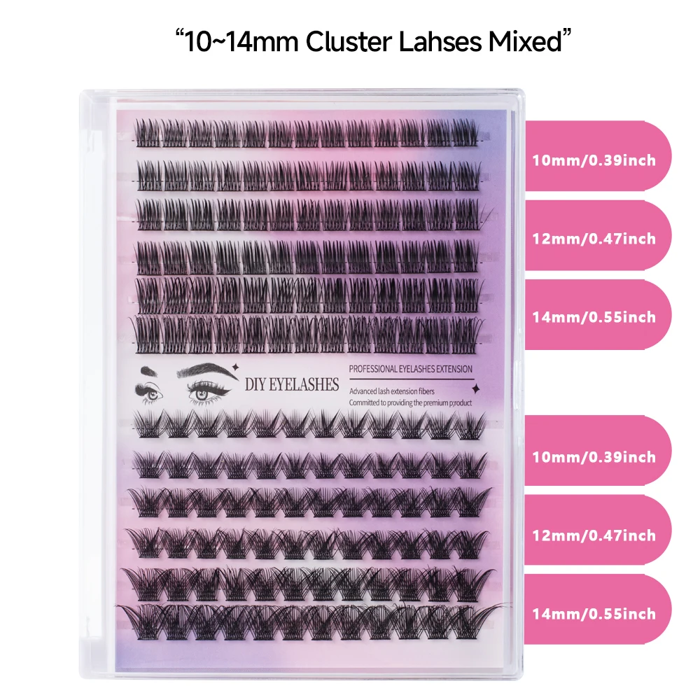 Kit estensione ciglia fai-da-te, cluster C-Warp 150 pezzi steli sottili, pennello mascara super fisso incollaggio e colla per ciglia sigillata e pinzette