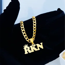 Custom Gold Color Crown Name Necklace Women Men Trendy Jewelry Stainless Steel Cuban Chain Removable Nameplate Pendant Necklace