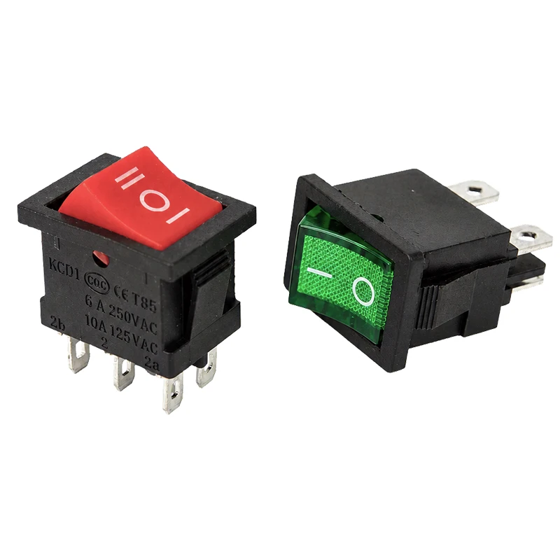 KCD1 Rocker Switch 4 Pin 6 Pin 2 3 Position ON OFF ON Illuminated Snap In Panel Power Switch for Appliance DIY Control Box