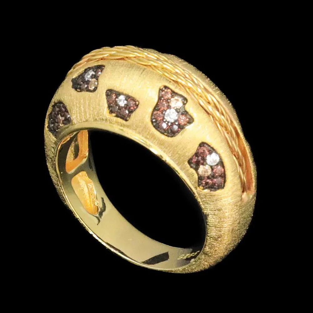 Italian Drawing Craft 925 Sterling Silver CZ Carbon Diamond Panther Leopard Print Rings Gold Plated Jewelry for Men or Women