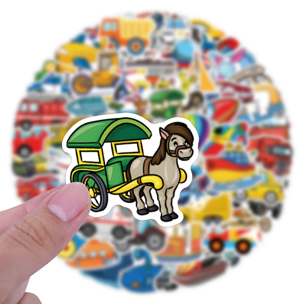 10/30/50/110 Uds. Pegatinas de transporte de vehículos de ingeniería camión de dibujos animados avión Declas juguete DIY maleta para portátil paquetes de pegatinas lindos