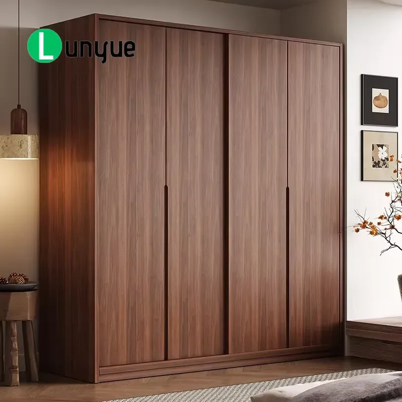 Solid Wood Oak Wardrobe Sliding Door Modern Retro Style for Family Bedroom Small Apartment