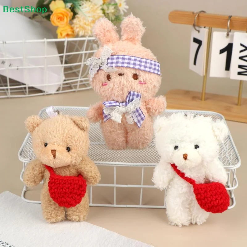 〔R〕Cute Fluffy Bear Rabbit Plush Keychain Cartoon Plush Doll Keyring Bag Backpack Pendant Decoration Couple Key Holder Gifts
