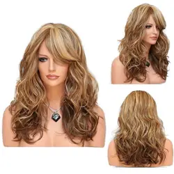 Ladies Blonde Long Curly Wigs Women Natural Wavy Synthetic Hair Cosplay Full Wig Fashion Party Supplies