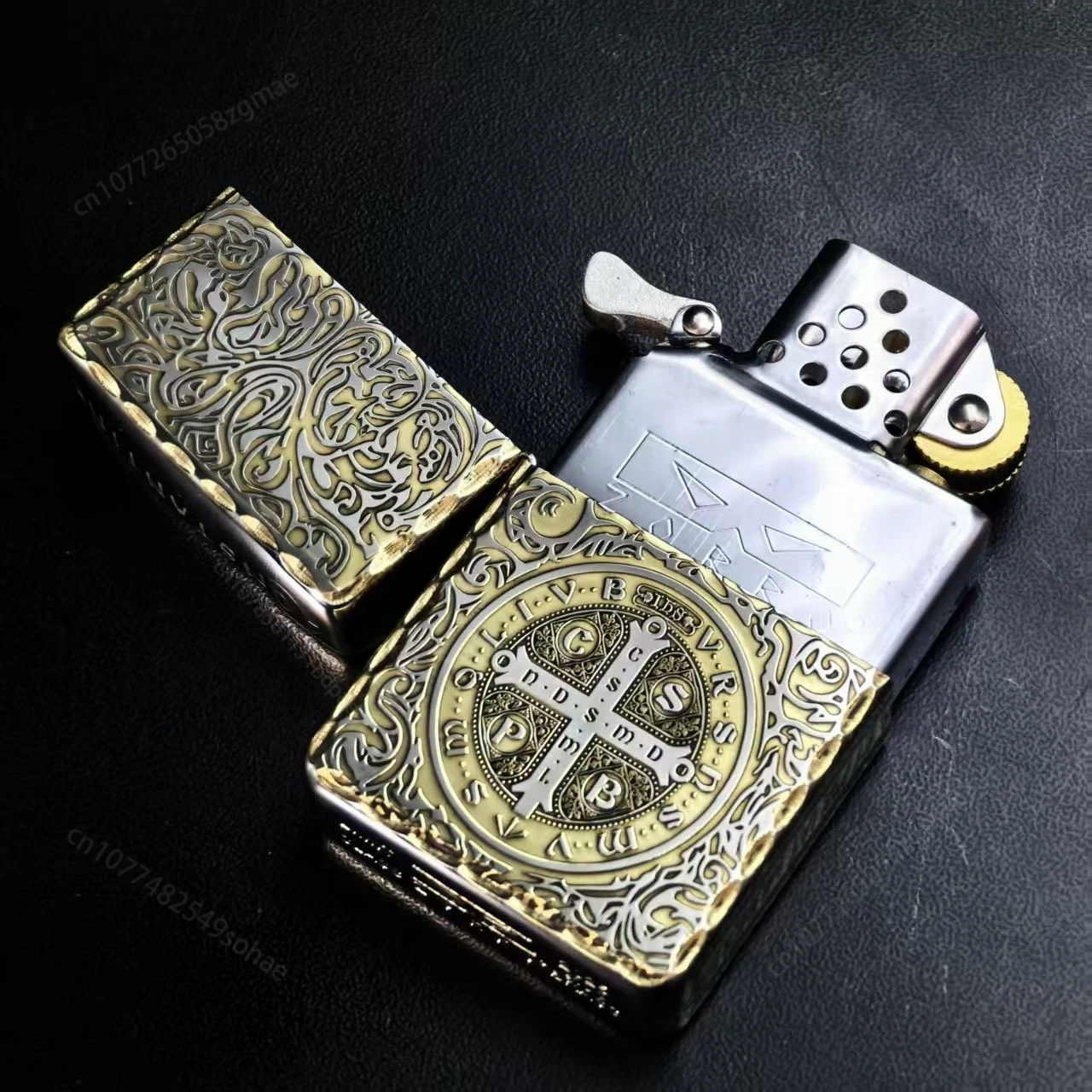 ZORRO 910S Brass Kerosines Lighter, Armor Design with Lucky Inlay