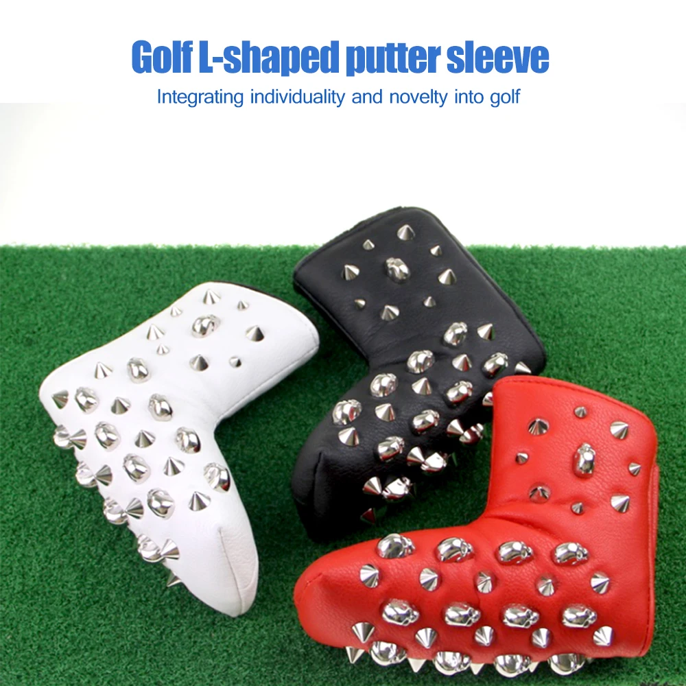 1Pcs Blade Putter Cover Skull Rivets PU Leather Magnetic Closure Headcover for Mallet Putter Golf Head Covers