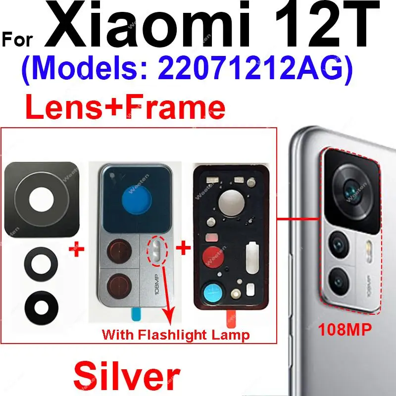 Rear Camera Glass Lens Cover For Xiaomi Mi 12T 12T pro Back Main Camera Lens Glass Frame Holder Replacement