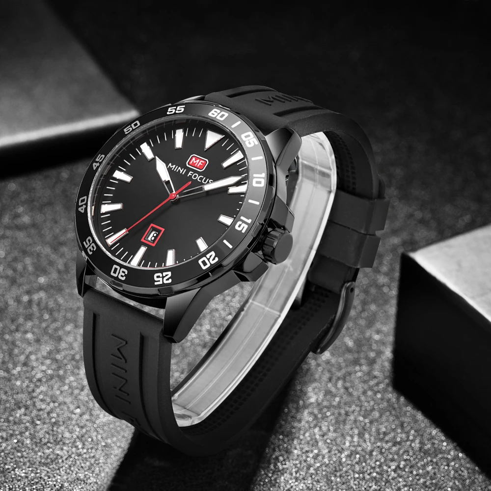 MINI FOCUS Fashion Silicone Analog Quartz Wrist Watch Sports Waterproof Big Dial Casual Clock Man Gifts 0020G