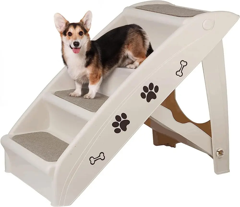 

Foldable Plastic Dog Stairs Pet Stairs Steps Ramp for Small Dog for High Bed Tan