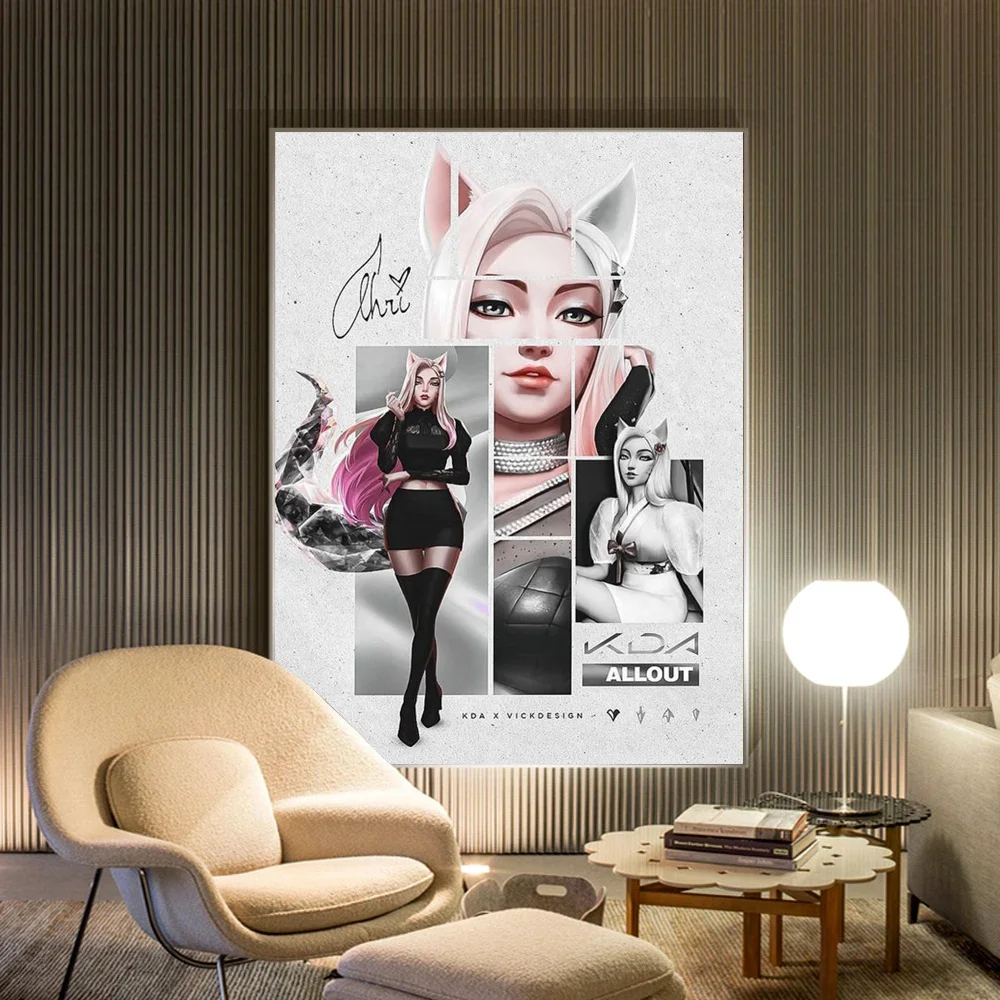 LOL-KDA Kaisa Ahri AkaliClassic Vintage Posters Decoracion Painting Wall Art White Kraft Paper Kawaii Room Decor