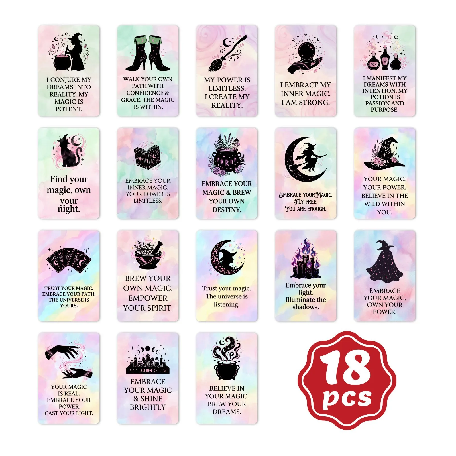 

Набор декоративных карточек «Искусство ведьм» для женщин, мотивационные, на английском языке, 18 штук, для стен, офиса, дневника, сообщений, креативного вдохновения, декора