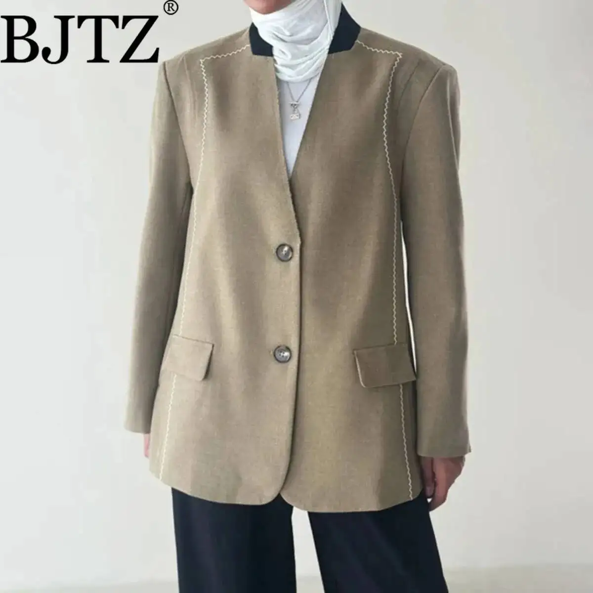 Chaqueta Blazer de Diseño Vintage BJTZ para Mujer, Primavera-Otoño 2025, Nueva, Holgada, Versátil, para Oficina, Abrigo Femenino