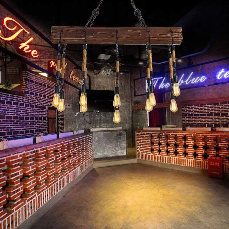 Lampu gantung gaya industrial retro dari tali rami, dekorasi kreatif untuk hotel, hot pot, barbekyu, toko pakaian, restoran, dan bar.