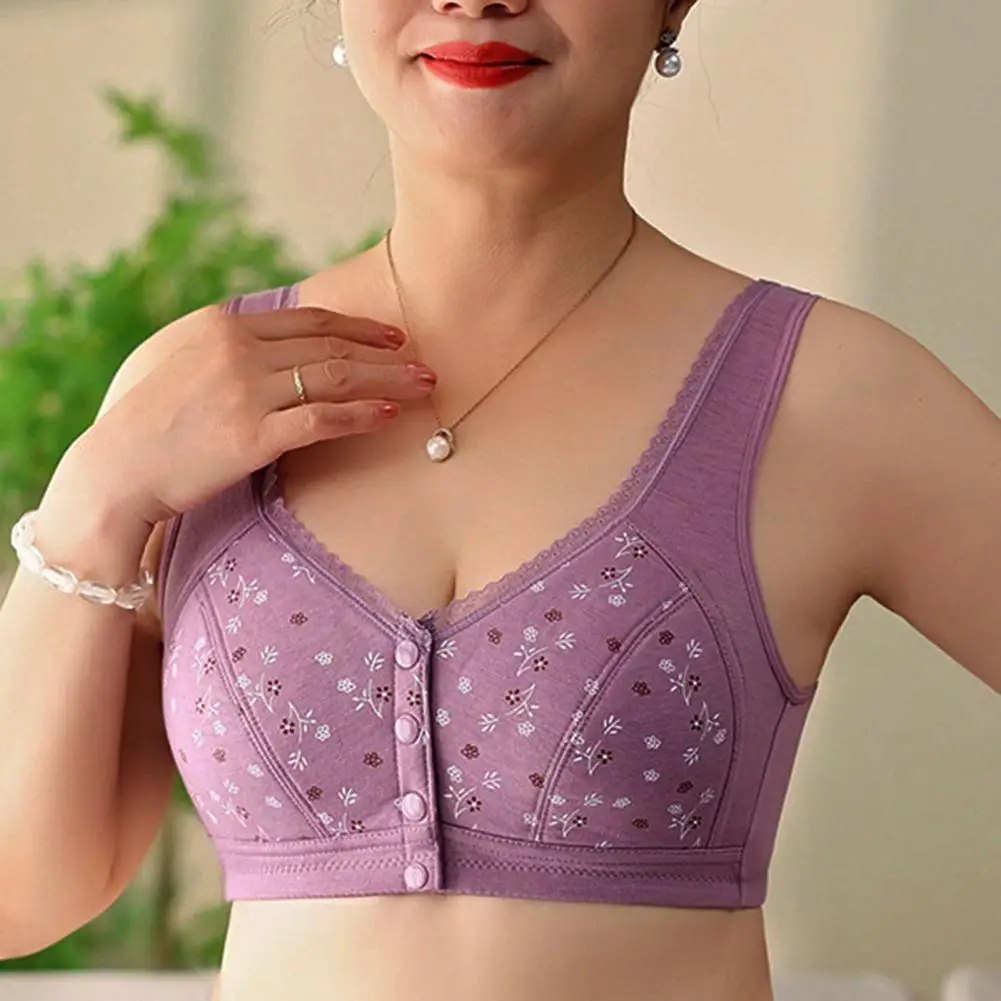 Soutien-gorge élégant en dentelle pour femmes, grande taille, fermeture sur le devant, pour mères d'âge moyen, grande taille, antichoc, sans fil