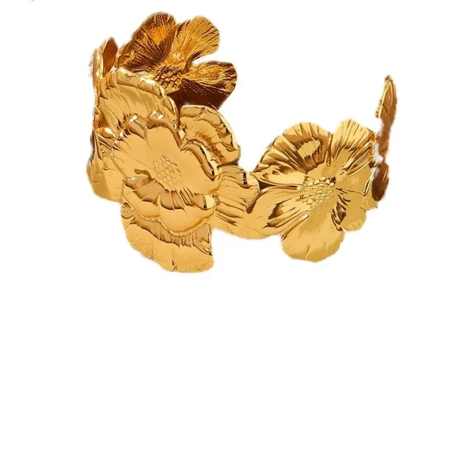 Einstellbare Edelstahl Armband Für Frauen Männer Ästhetische Blume Armreif Öffnung Gold Farbe Geometrische Armreifen Armbänder Schmuck