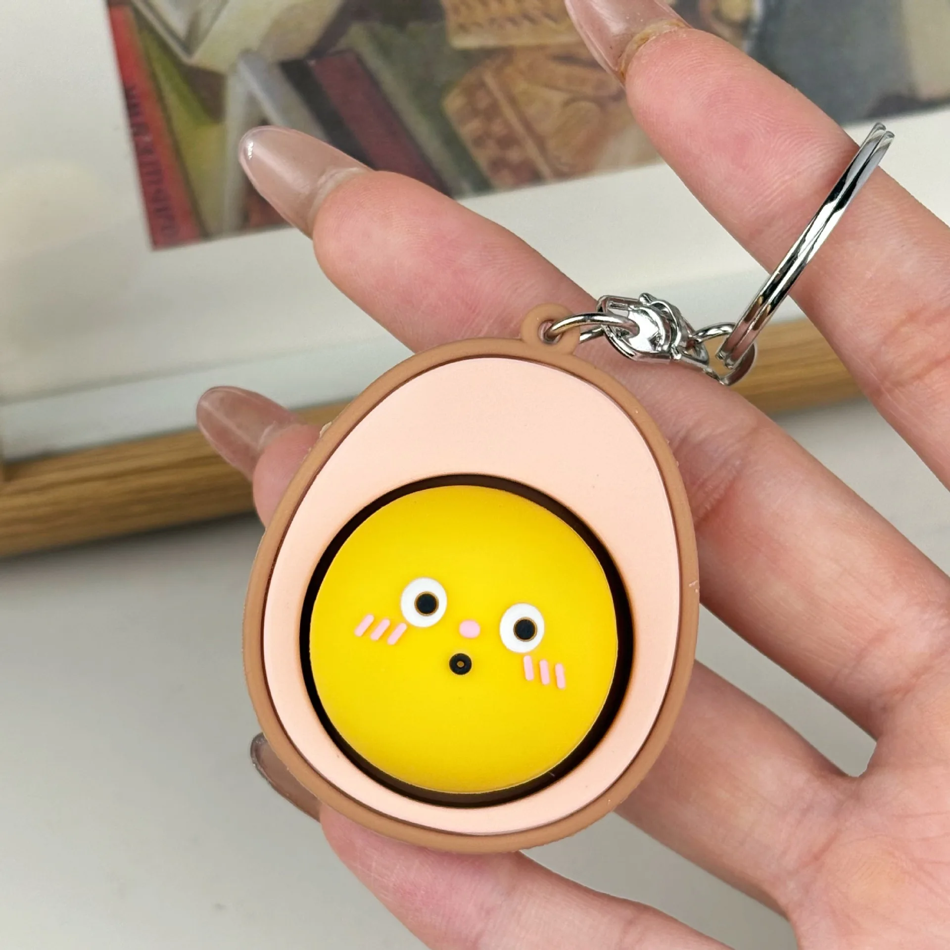 Cute Egg Shape Clicker Key Chain Pendant Backpack Pendant Chain Decompression Artifact Toy Model