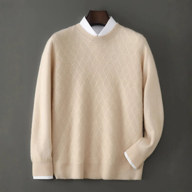 25. осень-зима, новый шерстяной свитер с круглым вырезом, мужской пуловер, свободный универсальный свитер, молодежный вязаный базовый свитер среднего возраста