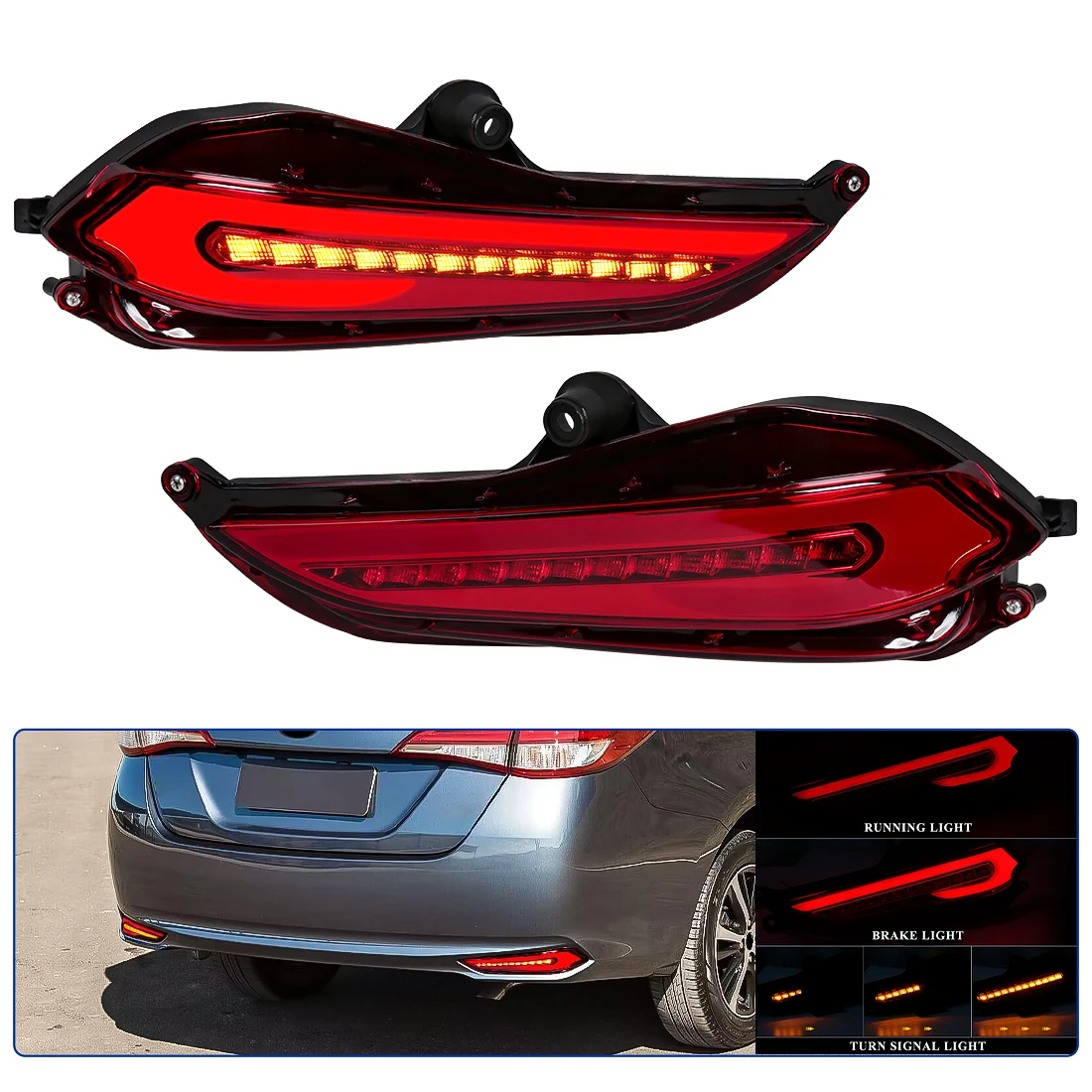 

Car Rear Bumper Fog Lamp For Toyota Vios 2019 Yaris 2017 2018 2019 Start-up Animation Turn Signal Brake Warning Light Accessorie