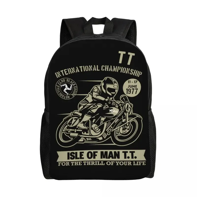 Customized vintage TT motorcycle racer backpacks women men fashion bookbag for college school Isle of Man bags