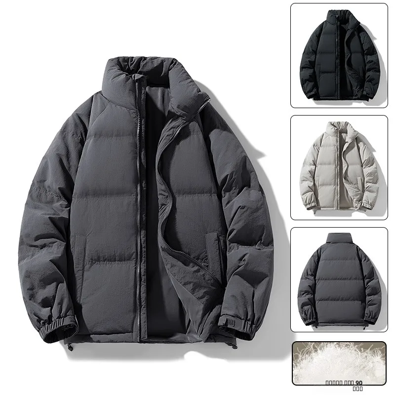 

Men's Winter Puffer Jaet ort Thi Warm Trendy Workwear Couple Hooded Outerwear High-End Bread Sle Polyester Fiber