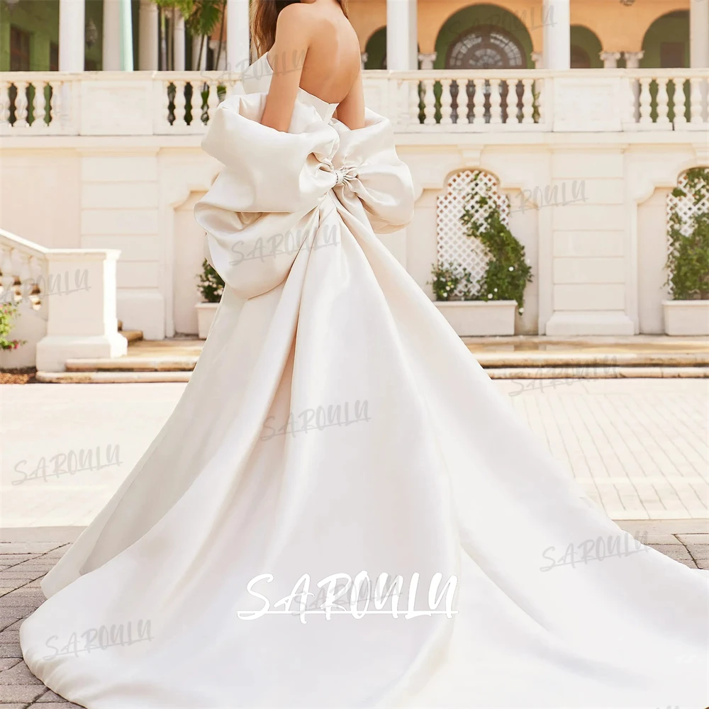 Robe de mariée élégante en Satin avec épaule à nœud, robe de mariée Simple et Chic, Corset sans bretelles, robes de mariée personnalisées pour femmes