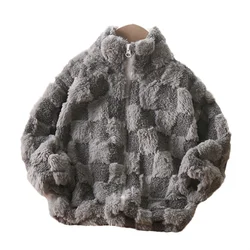 Thermal Fleece Jacket Boys Winter Warm Faux Fur Coat Girls Princess Outwear Fashion Plush Zipper Sweater Kids Clothes 2024 New