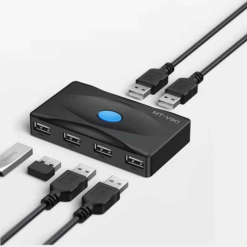 MT-VIKI USB Kvm 스위치 분배기 박스, 컴퓨터 프린터 키보드 마우스용 USB2.0 스위처, 2 in 4 out, 2 PC 공유, 4 USB 장치