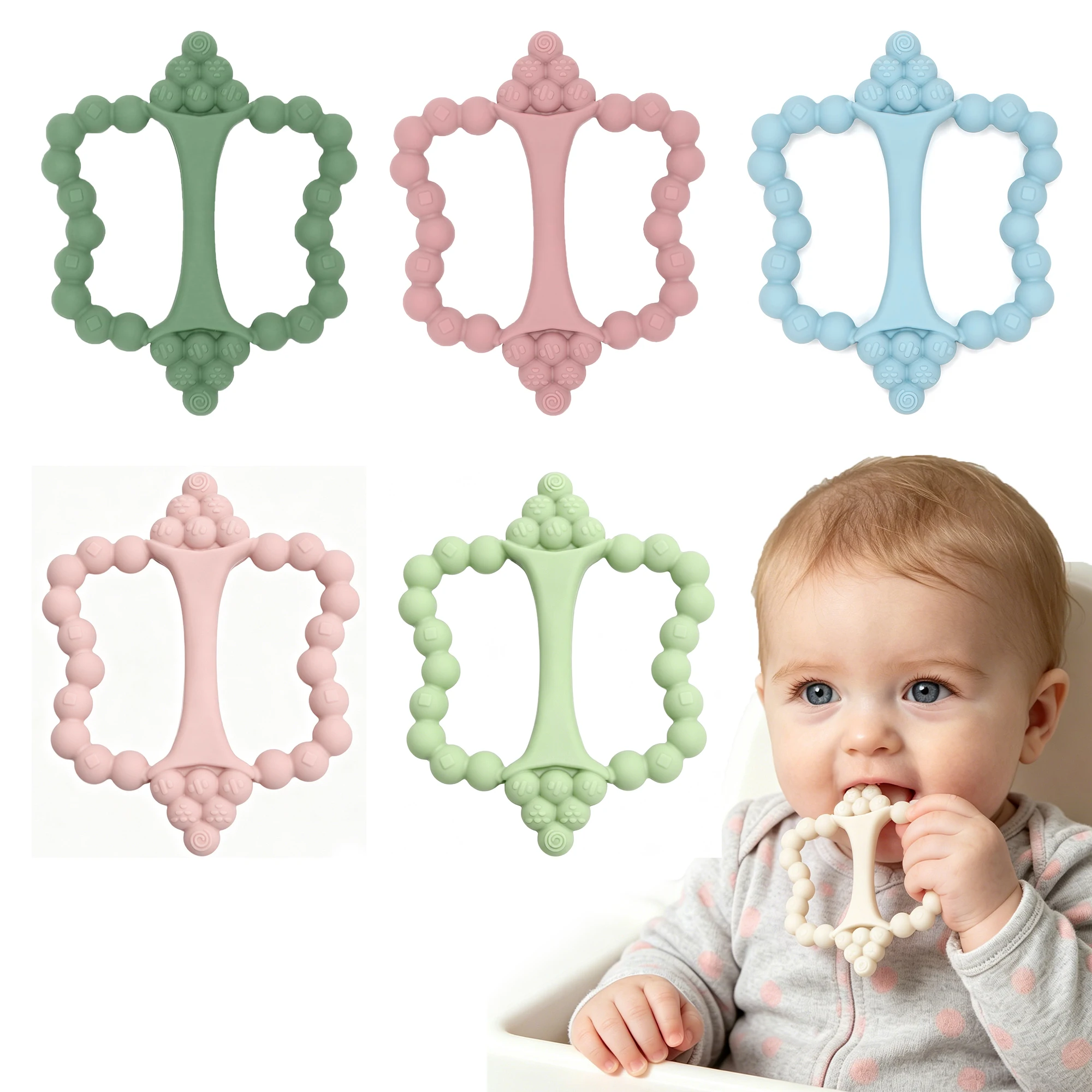 1pc Baby Silicone Teether, grape shape with multi-bump surface, grippable & chewable, essential infant supplies