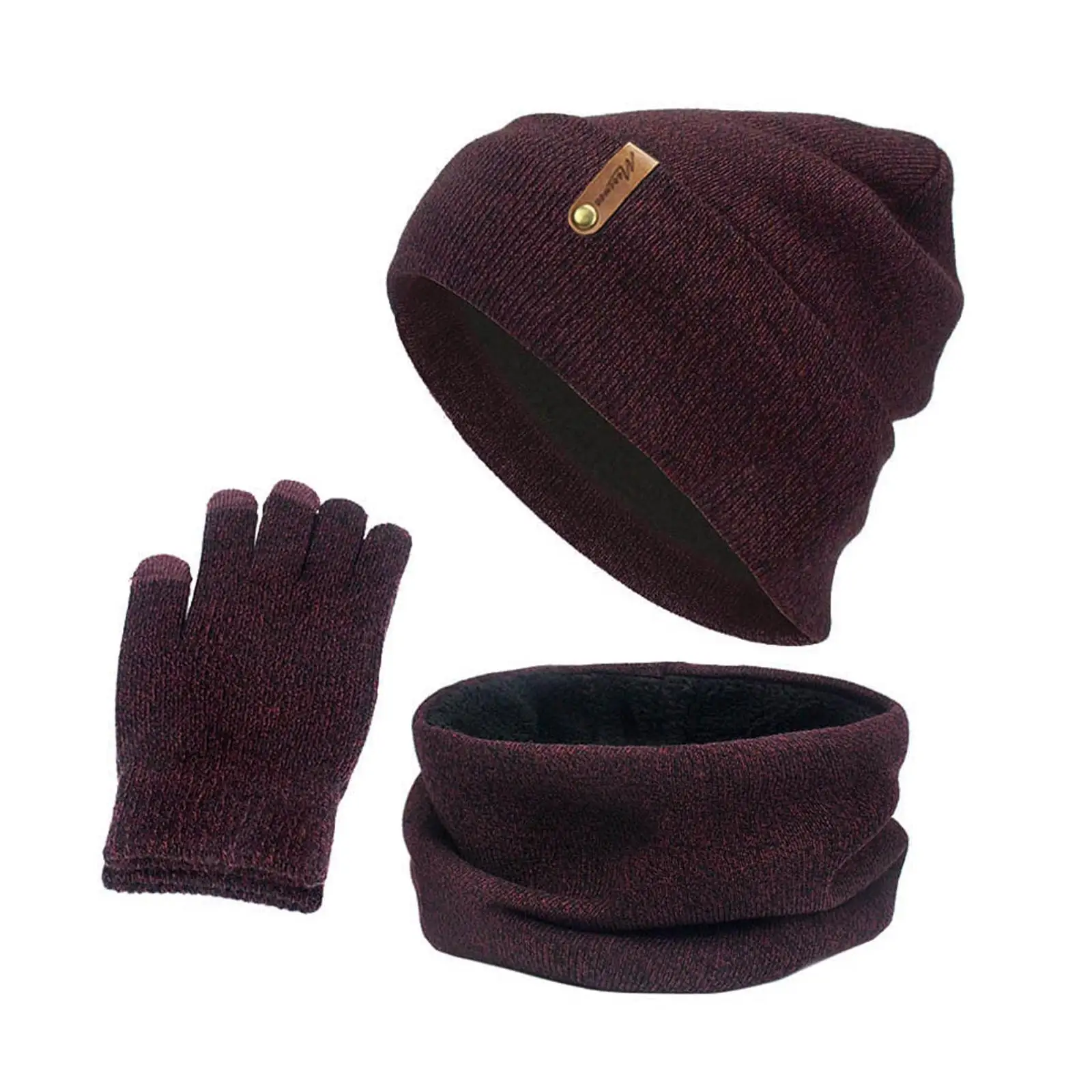 3pcs Set Mens Girls Beanie Hat Neck Scarf Knitted Gloves Set Winter Warmer