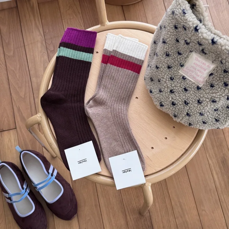 

1 Pair Fall Casual Fashion Warm Women's Loose Socks Cotton Ankle Socks Set High Quality 2026 Patchwork Mid-Calf Socks for Women