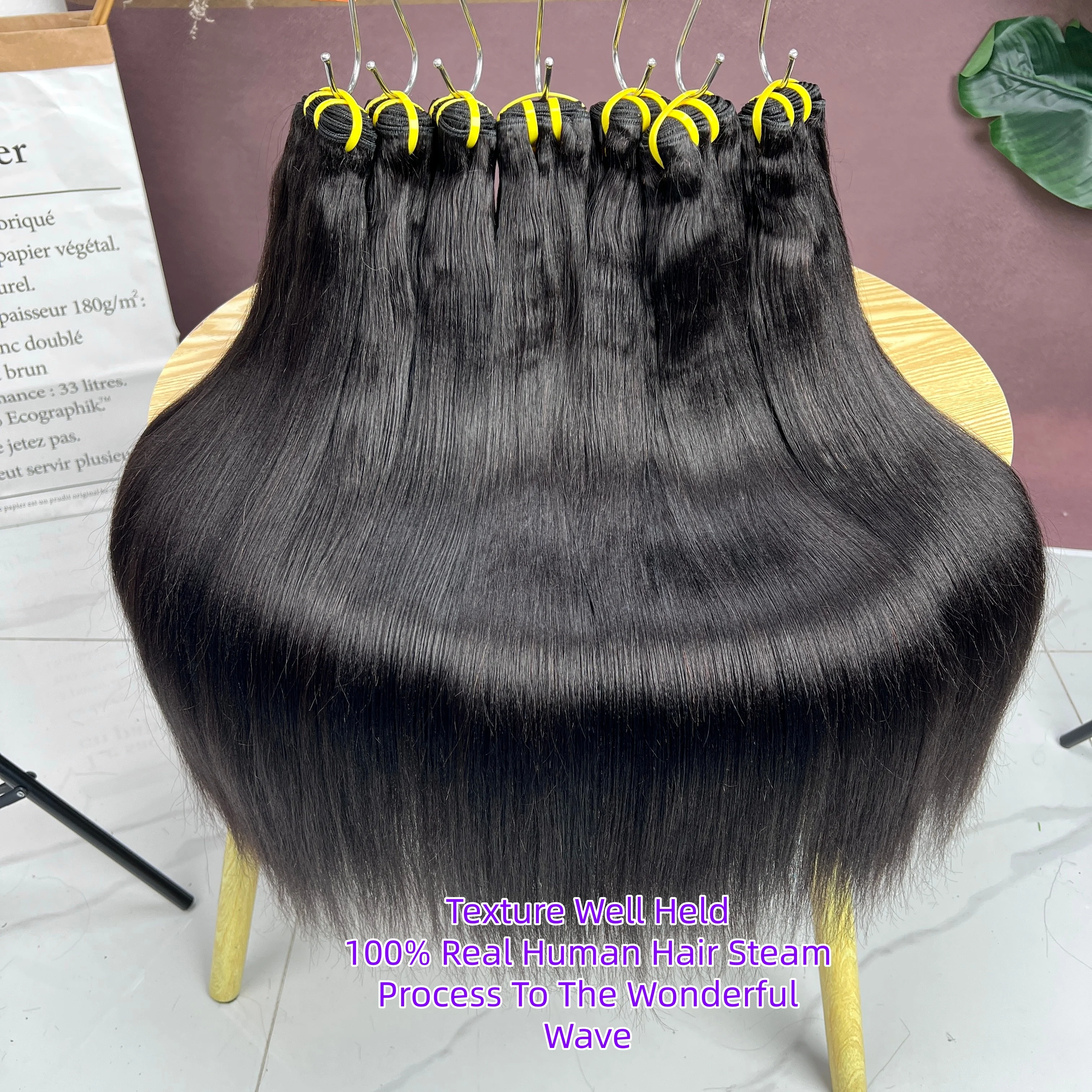 #1B Yaki Straight Bundles Human Hair Weaves Unprocessed Real Virgin Hair Sew Double Weft Weave Extensions 100% Human Hair