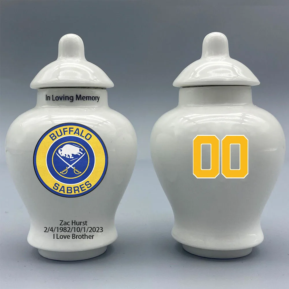 

Mini Urn for Buffalo Sabres-themed Hockey Urn.Please send me the customization information- name/date and number on the urn