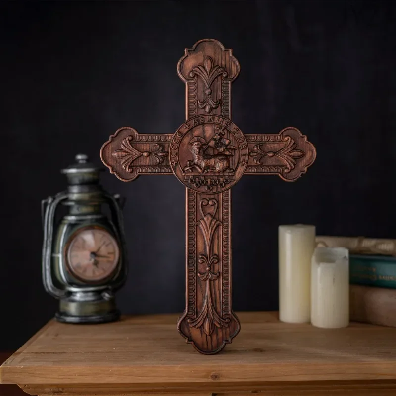 

Wood Carving Cross for Wall Decoration Vintage Wall Hanging Church Gifts