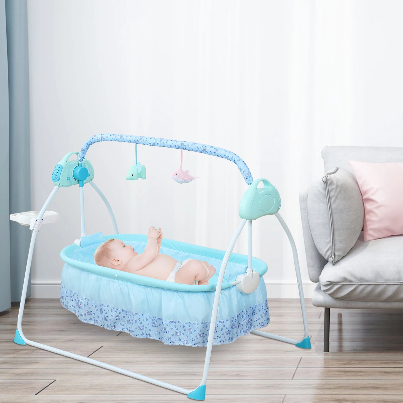 Electric Baby Swing with Protective Mosquito Net, MP3 Music Function, and Soft Mattress – Gentle Rocking Motion, Ergonomic