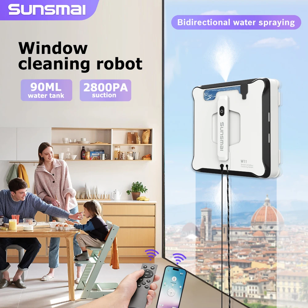 StalSMAI-Robot lave-vitres carré avec pulvérisateur, aspirateur de vitres, robot détergent pour lave-vitres