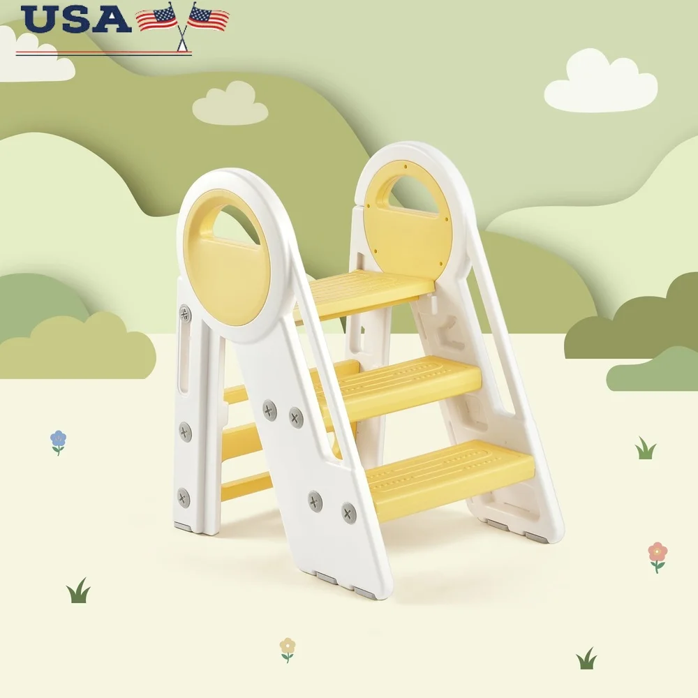 

Kids 3-Step Learning Stool Foldable Toddler Standing Tower Safe Non-Slip Step Ladder Portable Easy Assembly Multi-Purpose Use