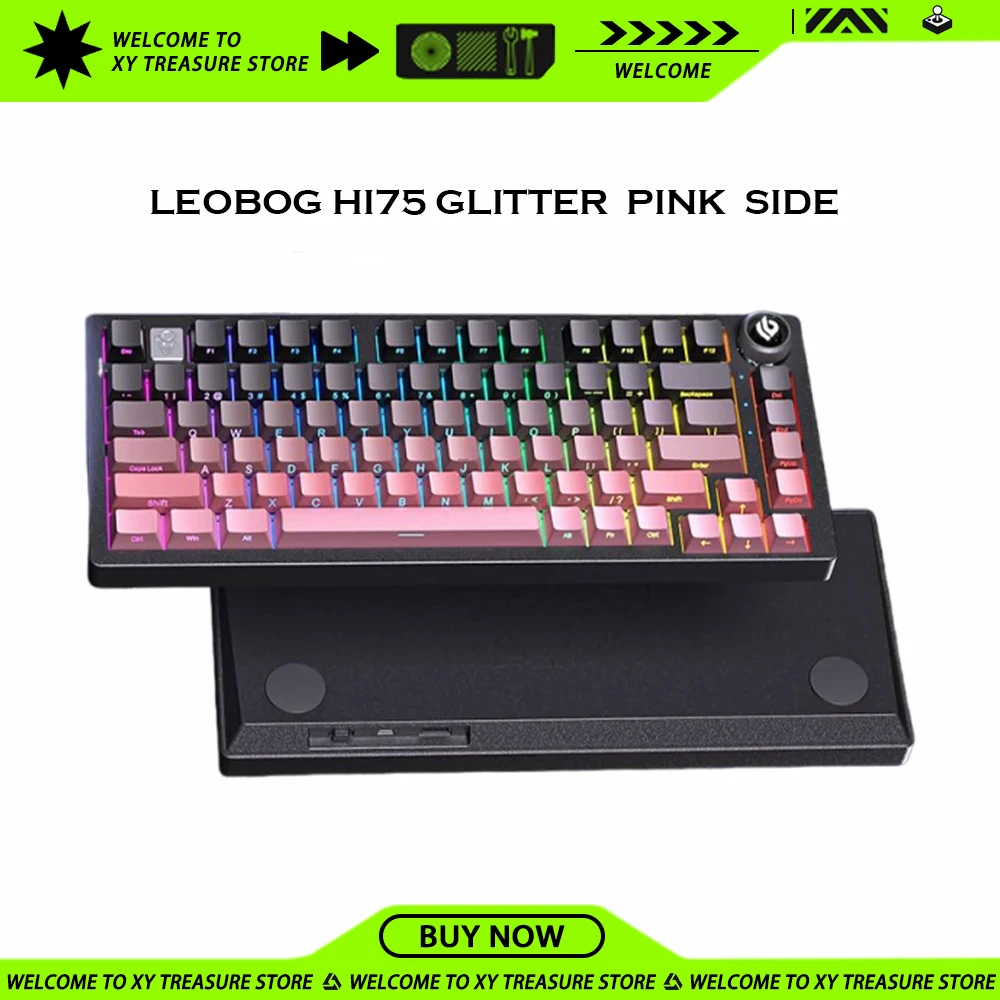 LEOBOG Hi75 Glitter Pink Side Mechanical Keyboards Hot Swap Aluminium Alloy RGB Backlight Ergonomics Wired Custom Gamer Keyboard