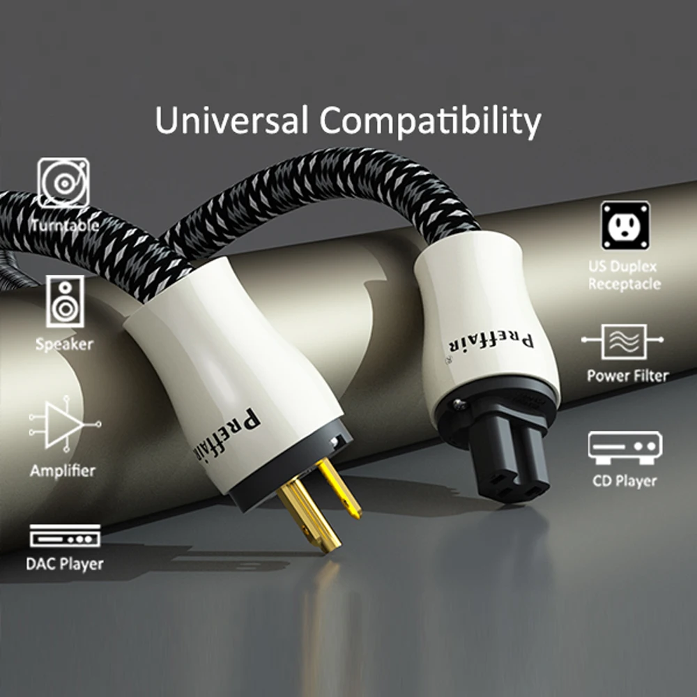 

HiFi Audio Power Cable 12AWG AC Power Cord, Gold Plated EU/US/AU Plug/C15 Female, 125V/15A for CD/DVD/Mixer/Amplifier/DAC