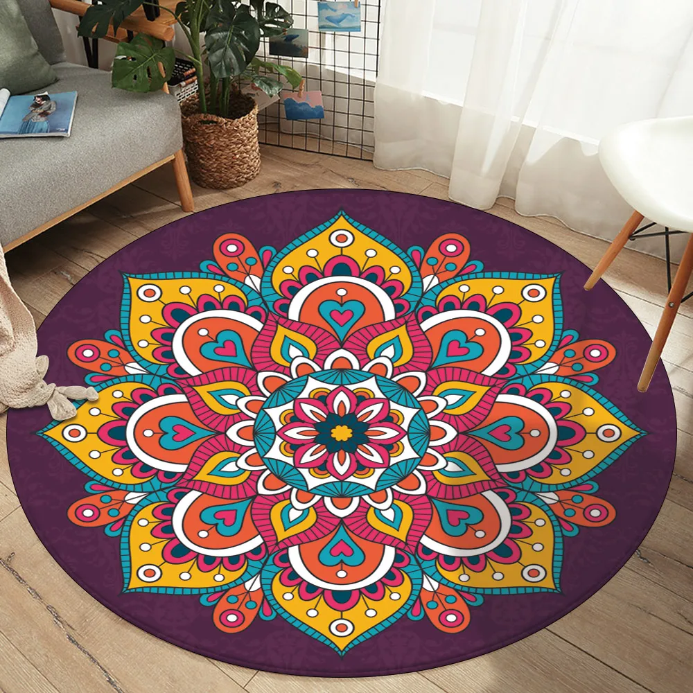 Floor Mat Living Room Bedroom Decoration Anti-Slip Area Rug Yoga   Round  Mandala Style   