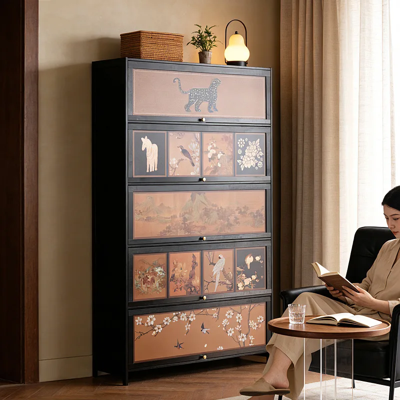 American solid wood bookcase Display cabinet Locker storage bookshelf Floor to ceiling glass door against wall Living - view 2