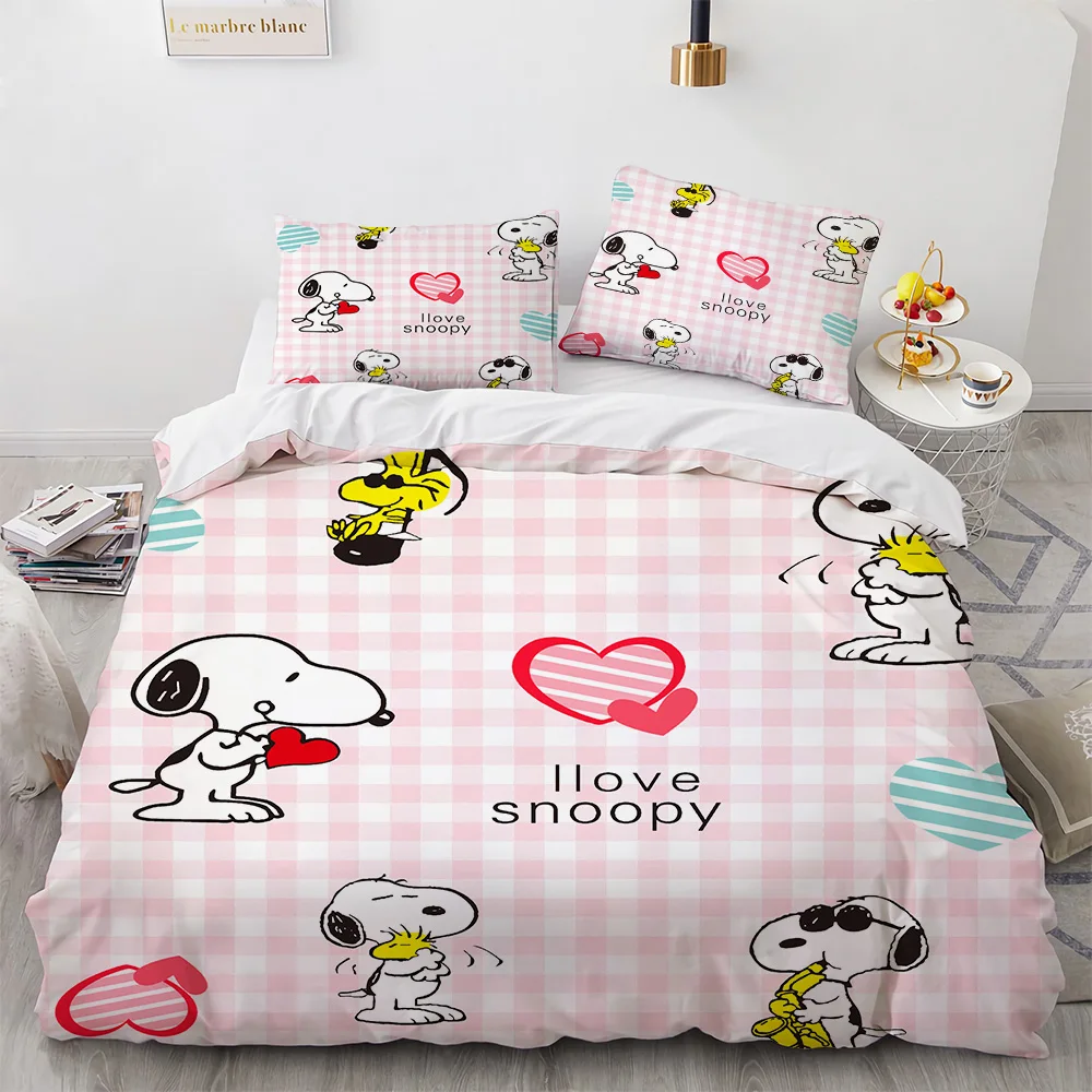 Snoopy Cartoon Bedding Set,Bed Cover King Size,Cute Printed Anime Bed Cover,3D Children Bedding Set