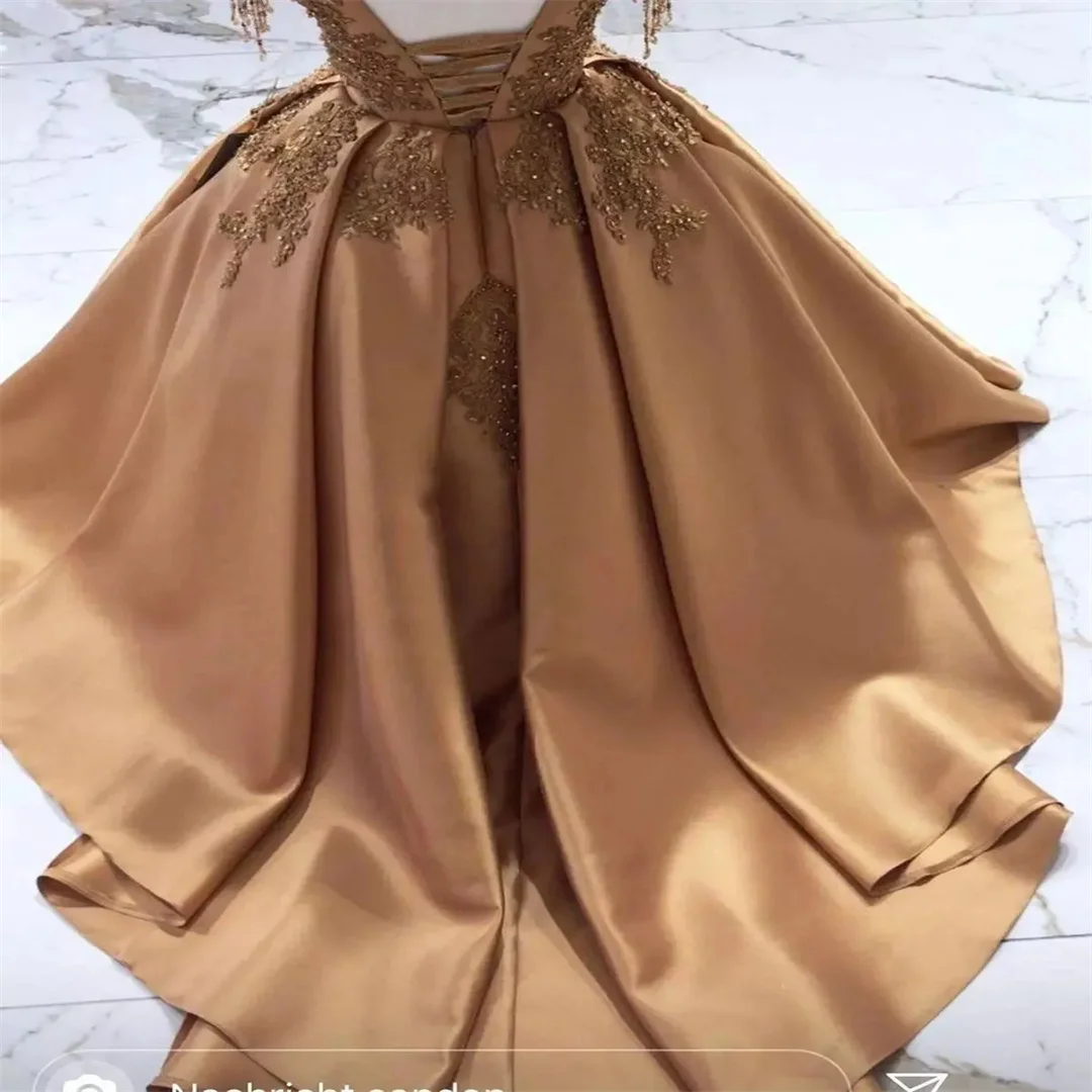 Wedding Birthday Gold Crystal Long Flower Girls Dress Pageant Dresses Beaded Toddler Infant Clothes Little Kids Birthday