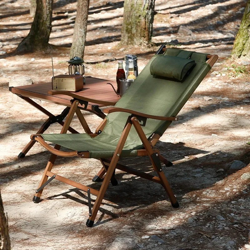 Foldable Adjustable Lazy Lounge  with Pillow Portable Outdoor Beach Chair for Home Noon Nap Use