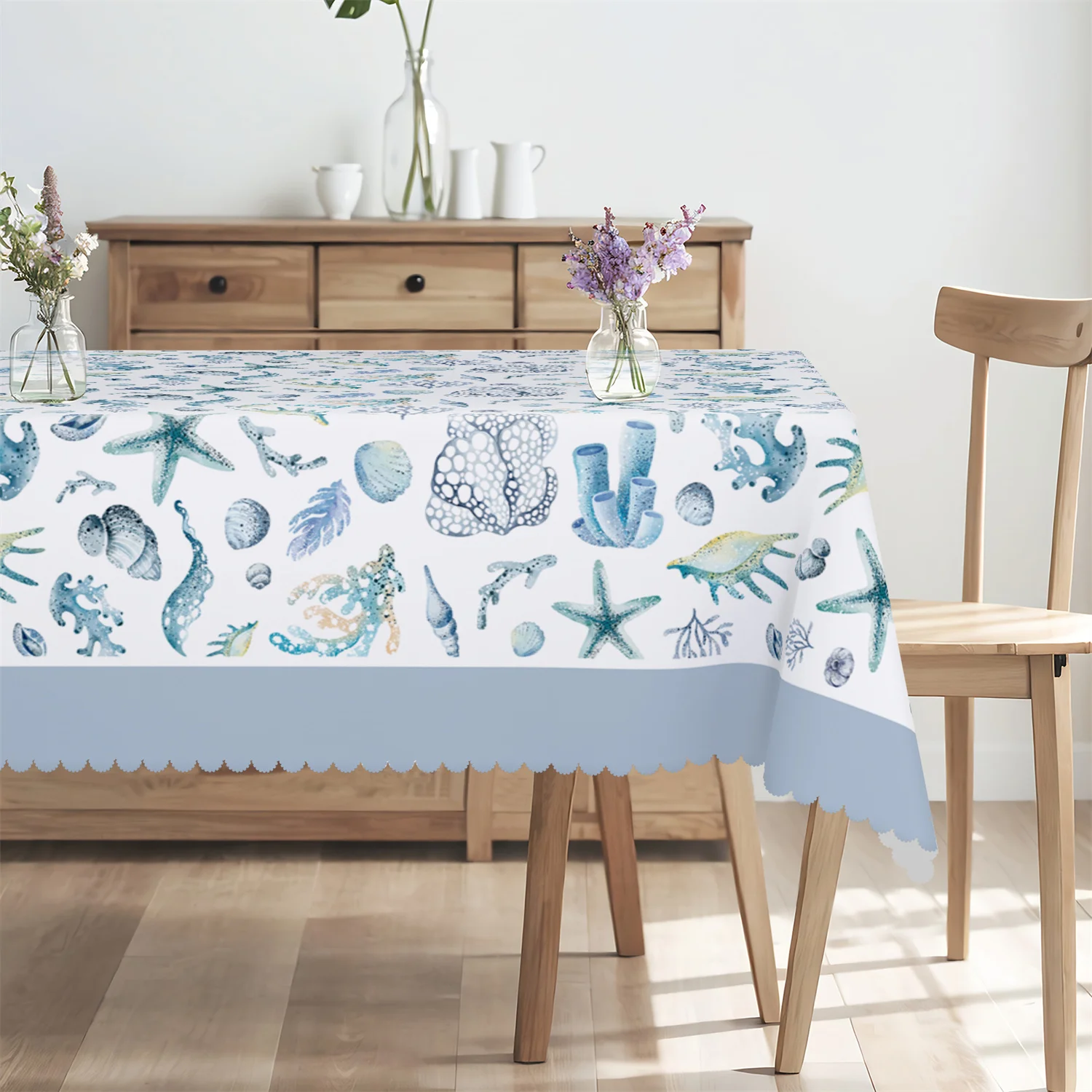 Blue Ocean Coral Sea Star Four Seasons Tablecloth - 1 Pack for Party Decoration