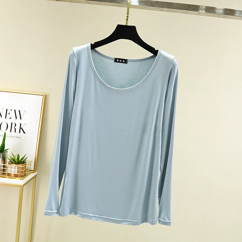 Modal Bottoming T-shirt O Neck Long sleeves Spring Autumn Slim Tshirt Basic tee tops Solid color Homewear clothing