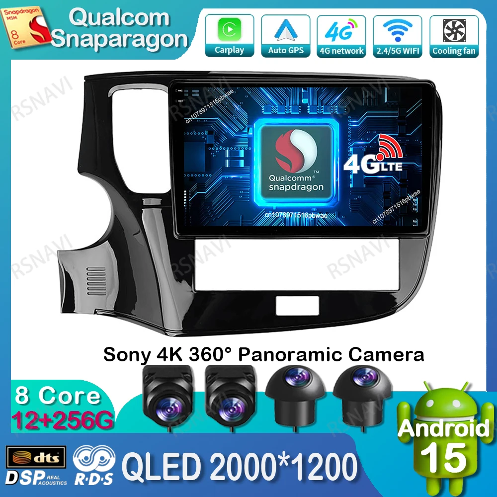 

Android 15 Car Radio For Mitsubishi Outlander 3 III GF0W GF0W GG0W 2018 - 2021 Head Unit DSP Navigation Qualcomm GPS DVD BT QLED