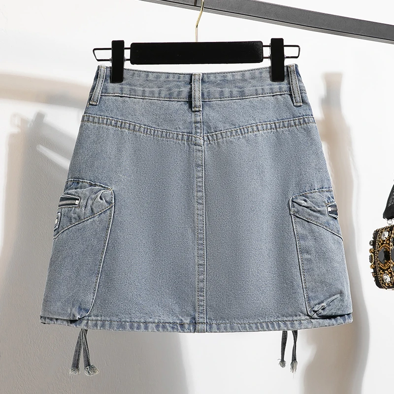 Plus Size Denim Skirt Women 2024 Summer New Arrival High Waisted Mini Jeans Skirts With Linging Korean Style Casual Denim Skirt