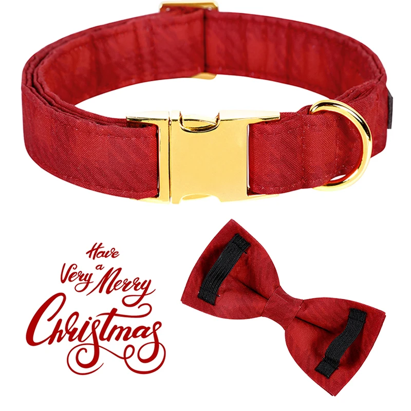 Unique Style Paws Personlized Christmas Dog Collar with Bow Red Dog Collar Flower Collar Large Medium Small Dog