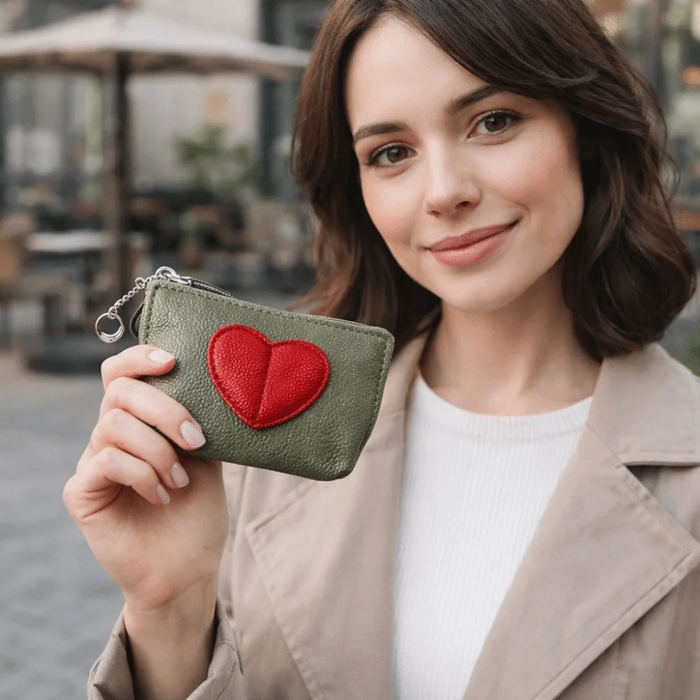 Fashion Mini Love Heart Coin Purse Multifunction PU Leather Pouch Change Purse Zipper Keychain Jewelry Storage Bag Gift Bag